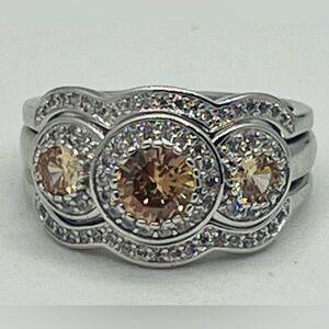 RETRO RING BOMB PARTY 3 PIECE RING MORGANITES ON HALO SETTING RBP2181 SIZE 10